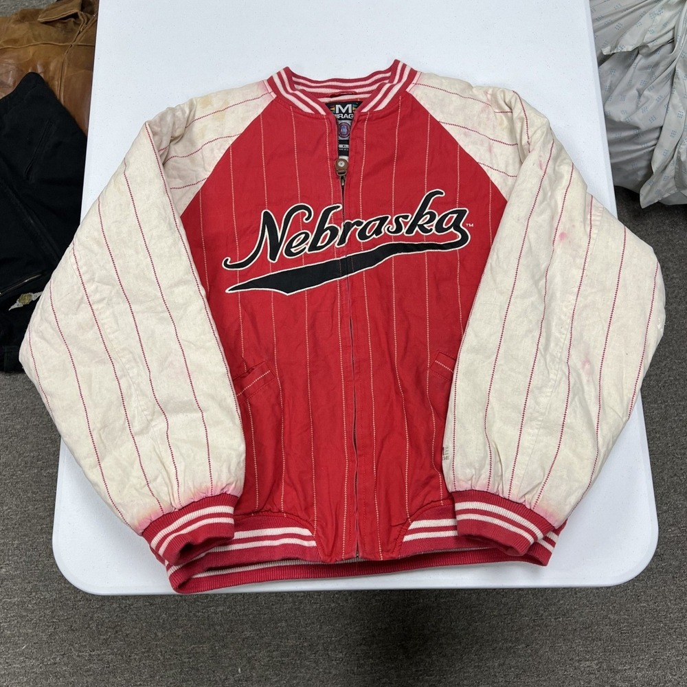 90s Mirage Nebraska Huskers Jacket Mens XL Red Pinstripe Vintage Zip Bomber B2